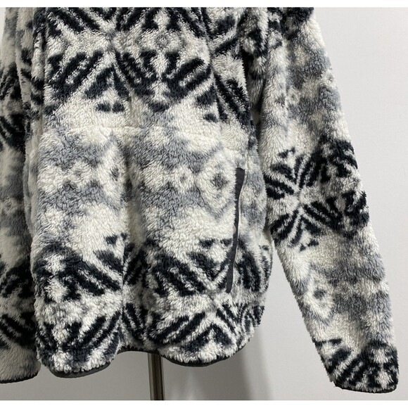 Eddie Bauer Pullover Mens Large Tall White Gray Black Plush Fuzzy Cozy Jacket - Picture 2 of 11